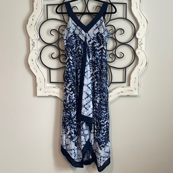 STYLE & CO. SLEEVELESS ASYMMETRICAL TIE DYED MIDI DRESS BLUE WHITE SIZE XS - Picture 2 of 12
